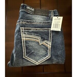 🔥True Luck Men`s Jeans Straight Dark Wash S 32x30 NWT $60 Embroidered Bootcut